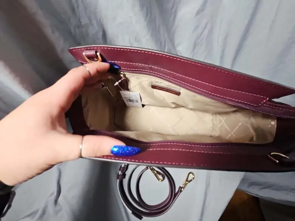 Michael Kors Selma Medium Saffiano Leather Top Zip Satchel in Merlot